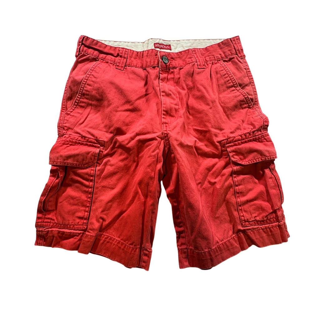 Merona Cargo Shorts Mens 32 Red Cotton Twill Casual Utility Hiking Shorts